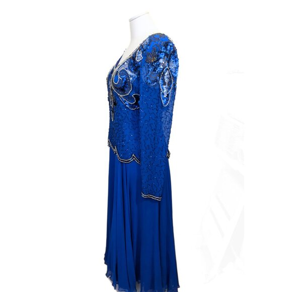 Vintage Augustat 80s Beaded Prom Gown Dress Art Deco Sequined Formal Sz 42/L - Picture 10 of 16